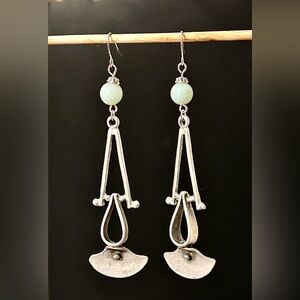 Handmade Boho Statement Earrings Antique Silver Dangle with Natural Stone Beads